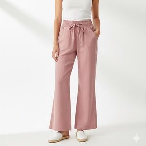 Cisono Pink Linen Rayon Blend Breezy Wide Leg Pants, size M